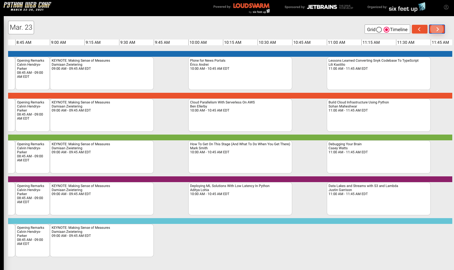 screenshot of a Loudswarm event's schedule in timeline mode